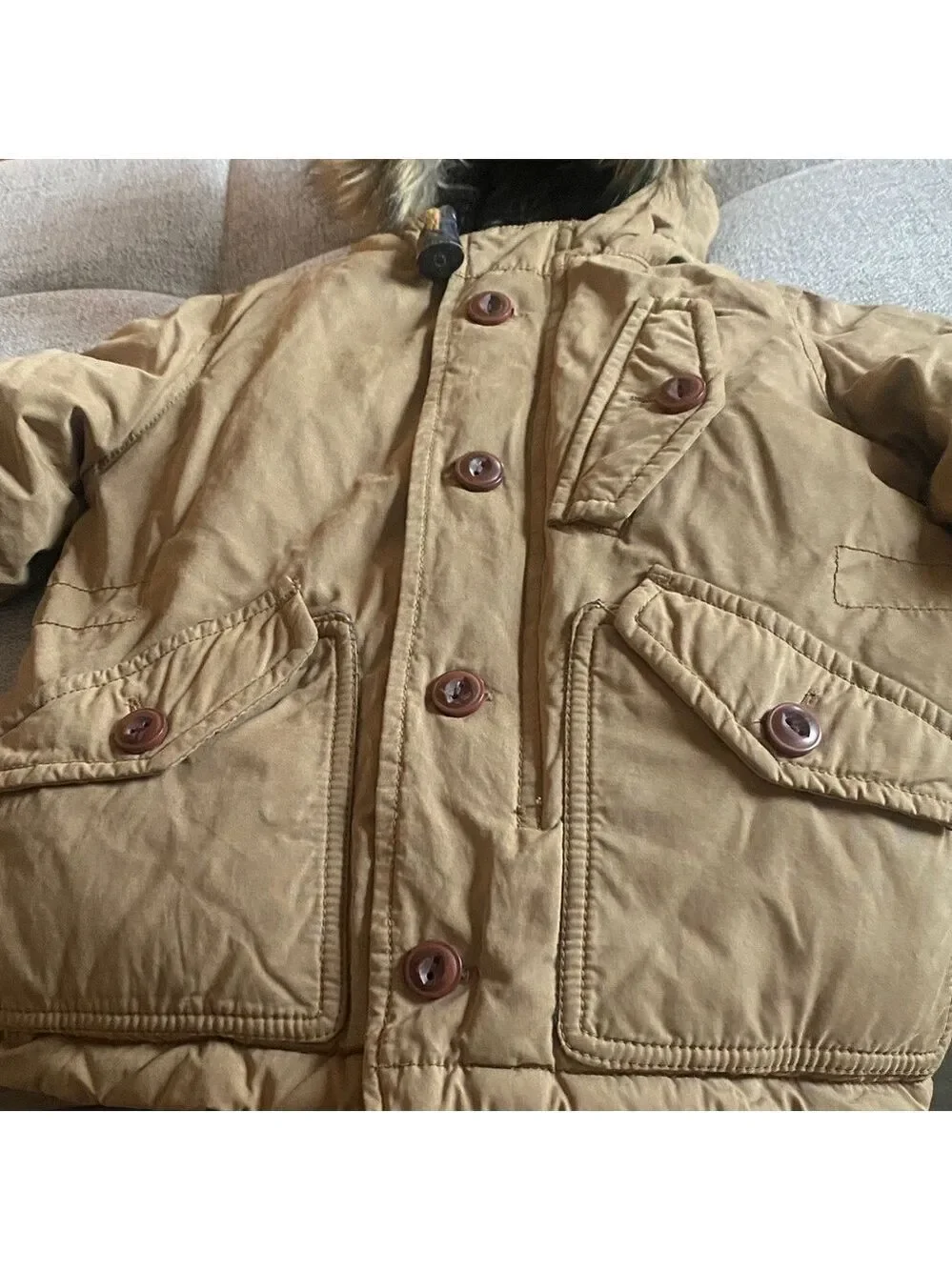 GAP Baby Tan Hooded Jacket Faux Fur Lined Coat Kids